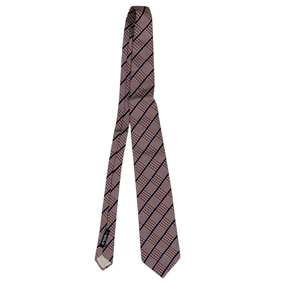 Bergdorf Goodman Luxury Designer Silk Geometric Pattern Necktie Red Blue Italy